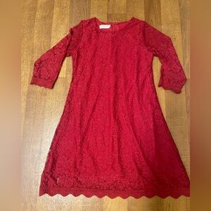 Elegant Red 3/4 Sleeve Crew Neck A-Line Dress